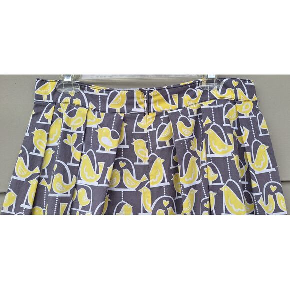 Beebop and Wally NY Zoe Cotton Skirt Novelty Canary Bird Pleated Gray Yellow M - Picture 7 of 10